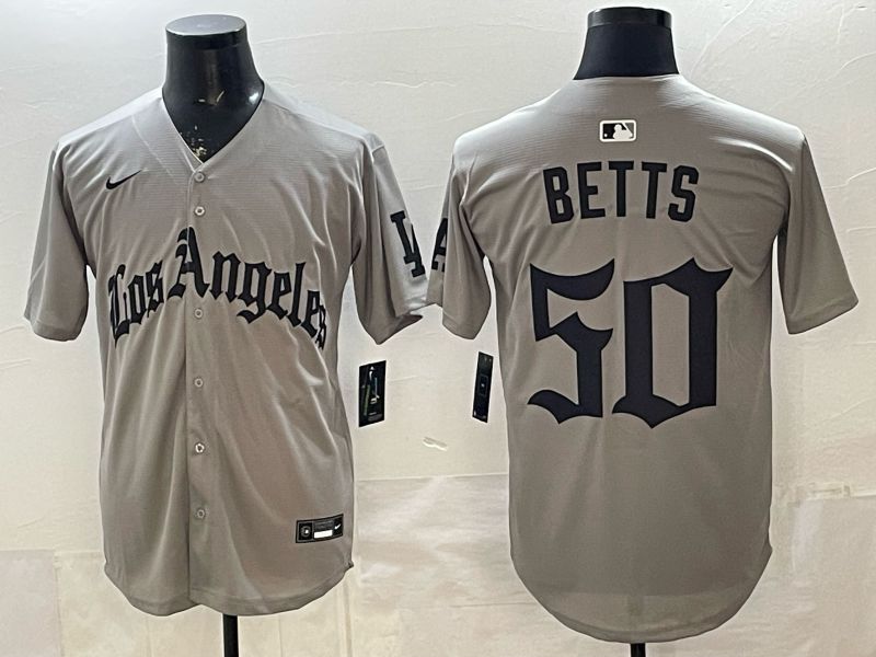 Men 2026 Los Angeles Dodgers #50 Betts Grey Five generations Nike MLB Jersey style 001->los angeles dodgers->MLB Jersey